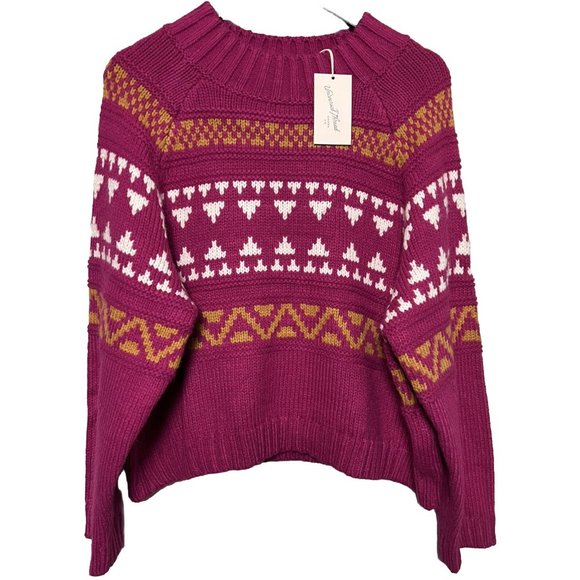 Universal Thread Sweaters - Universal Thread Women’s NWOT Mock Neck Fair Isle Hot Pink‎ Sweater XXL